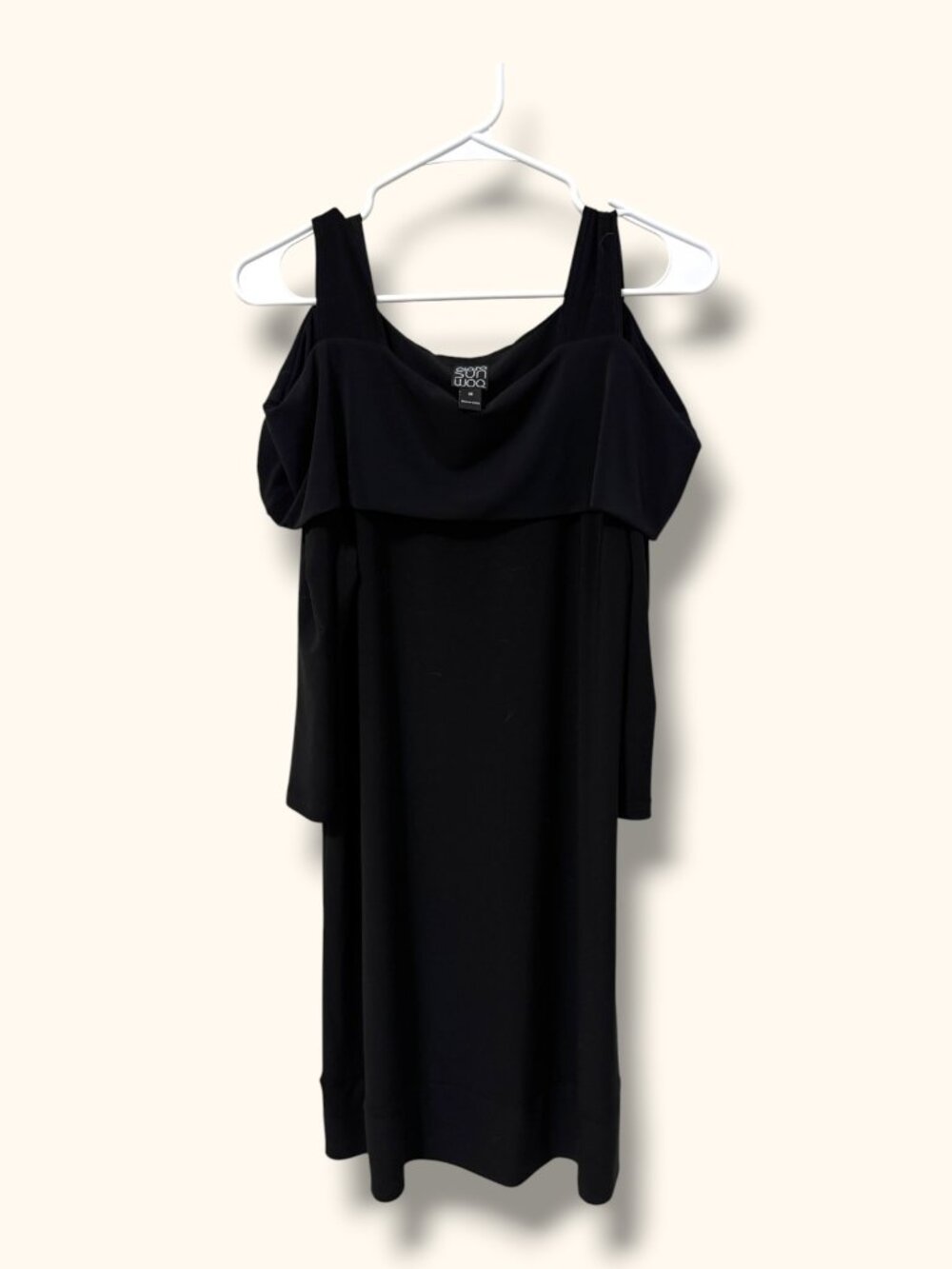 Clara Sunwoo Dress Womens M Black Off Shoulder Long Sleeve Pull On Flounce